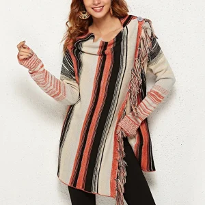 Women Fringed Sweater Coat