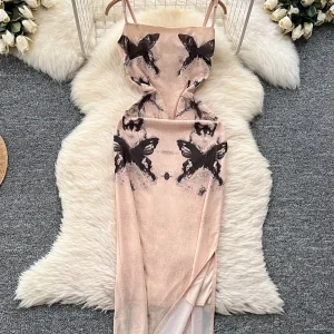 Butterfly Peach Bodycon Midi Summer Dress
